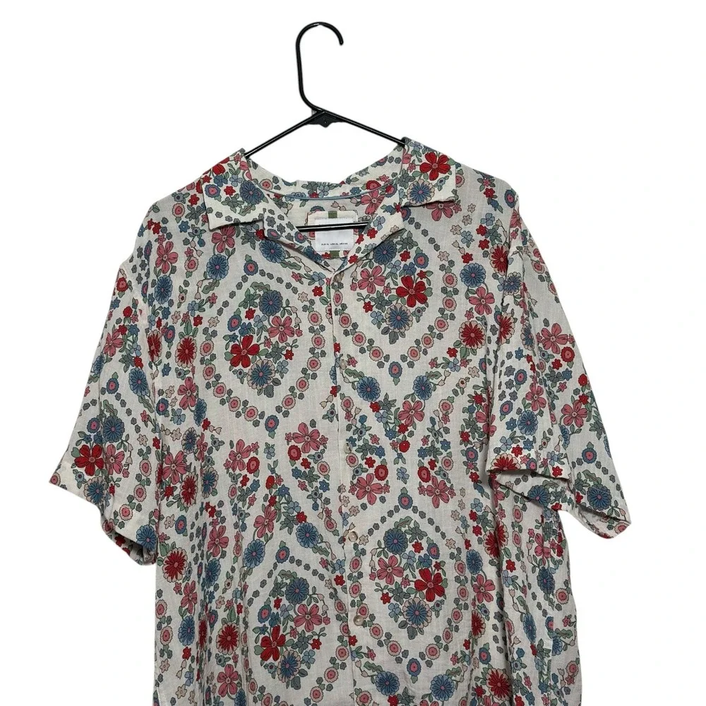 Denim & Flower Floal Print Camp Shirt Short Sleeve Button Up Men's Size XL